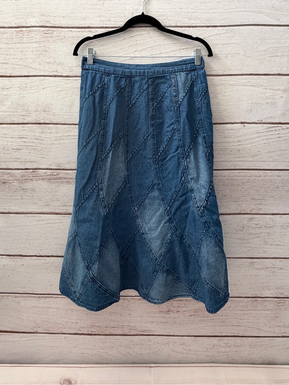 Studio West Blue Patchwork Denim A-Line Skirt